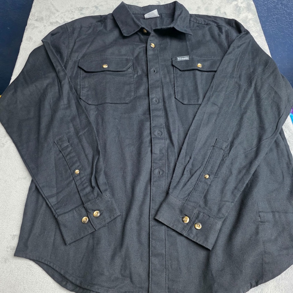 Columbia Shirt Mens Large Black heavy Utility Pocket Long Sleeve Button Up